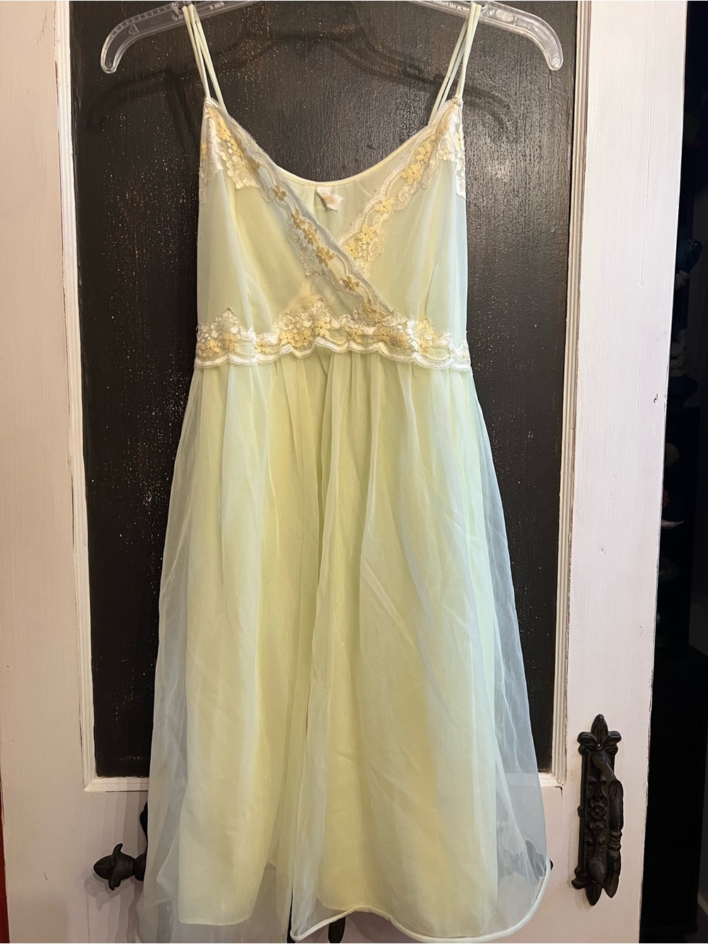 Vintage Dorsay Delicate Yellow Lace Trim Slip Dress